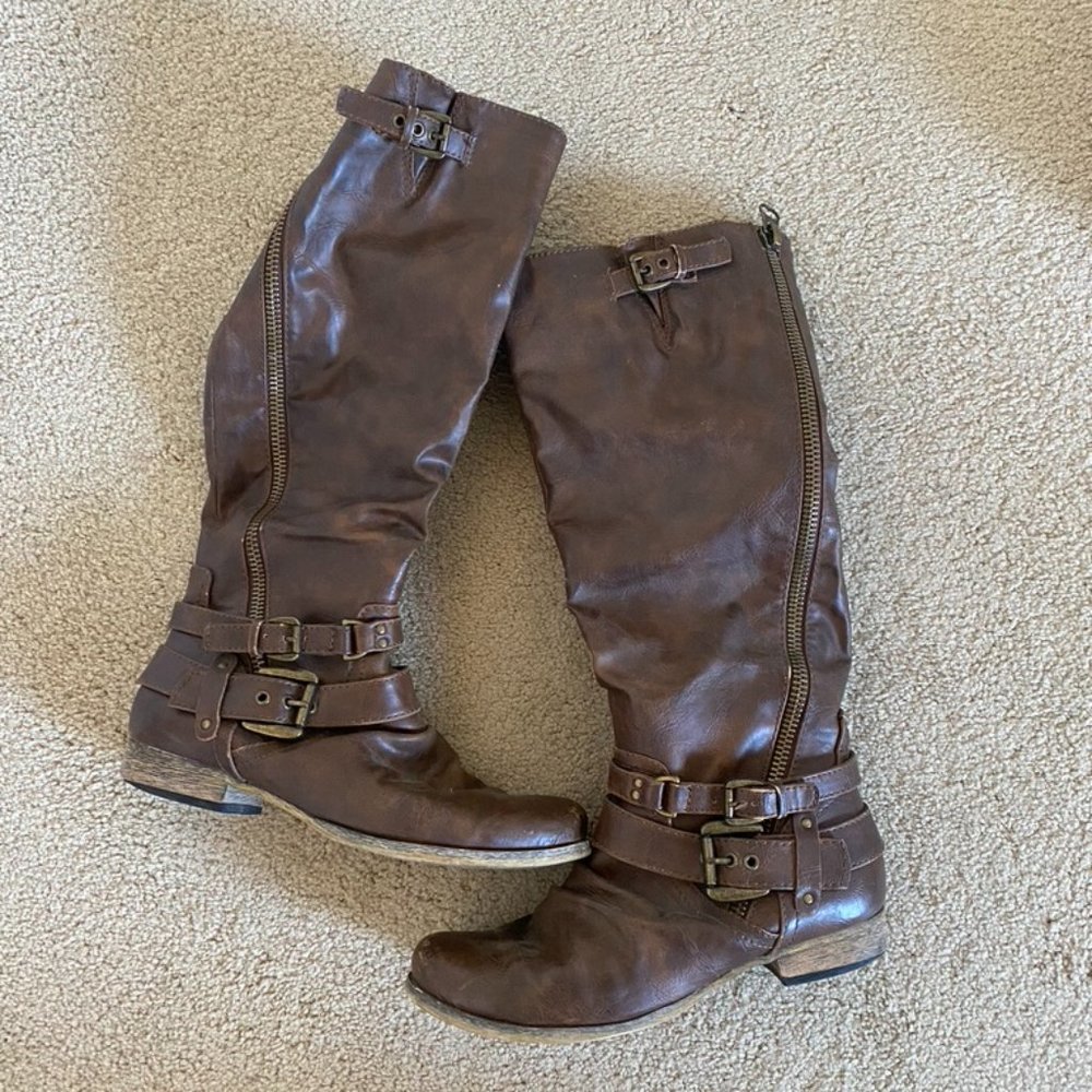 Brown leather boots